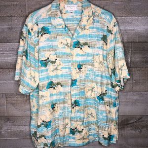International Tour  vintage silk blend tropical vacation button down dress shirt